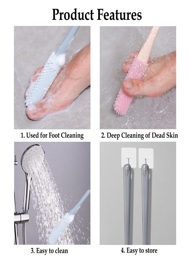 Easkite Toe Cleaning Brush,15.7" Foot Scrubber in Shower with Long Handle Shower Foot Scrubber Foot Brush Toe Scrubber for Exfoliating for Men,Women and Seniors(Pink) - Image 3